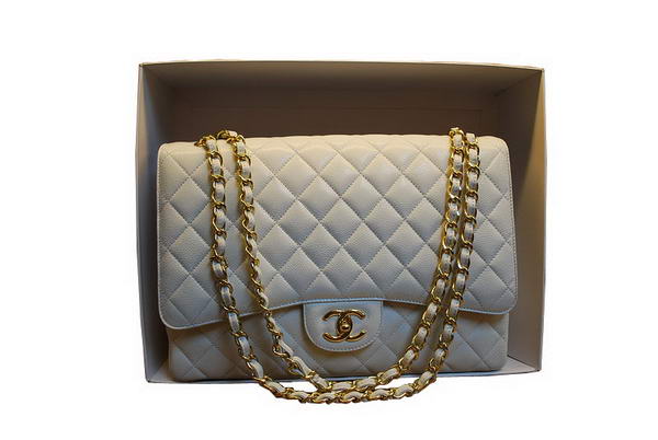 AAA Chanel Maxi Double Flaps Bag A36098 White Original Caviar Leathe Gold Online